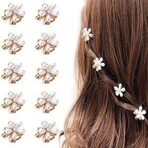 10 Pcs Small Mini Pearl Claw Clips‎ with Flower Design